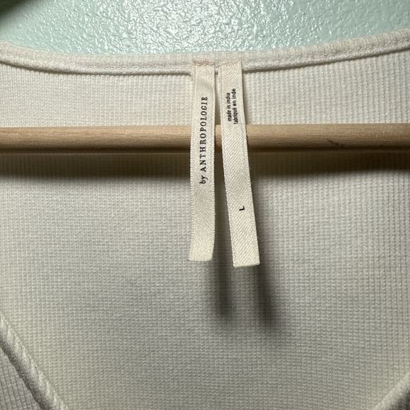 By Anthropologie Ruffled white Blouse Top Ribbed Long Sleeve L boho - Picture 5 of 8